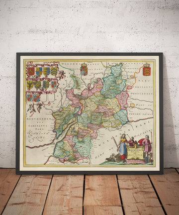 Old Map of Gloucestershire in 1665 by Joan Blaeu - Bristol, Cheltenham, Gloucester, Kingswood, Filton, Stroud