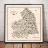 Old Map of Northumberland in 1801 by John Cary - Newcastle, Belford, Hexham, Haltwhistle, Durham