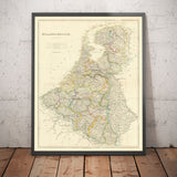 Mappa antica dell'Olanda e del Belgio, 1858 - Paesi Bassi, Fiandre, Lussemburgo, Bruxelles, Bruges, Amsterdam, Anversa 