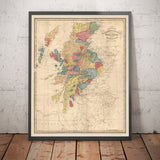 Clan-Karte von Schottland von WH Lizars, 1822: Seltene farbige Karte der Highlands von Schottland 