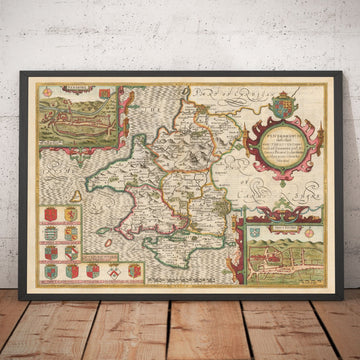 Alte Karte von Pembrokeshire, Wales 1611 John Speed - Haverfordwest, St Davids, Fishguard 