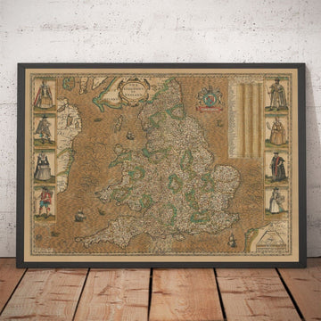 Alte Karte von England & Wales von John Speed, 1611 - Seltene handkolorierte Karte des "Königreichs England" 