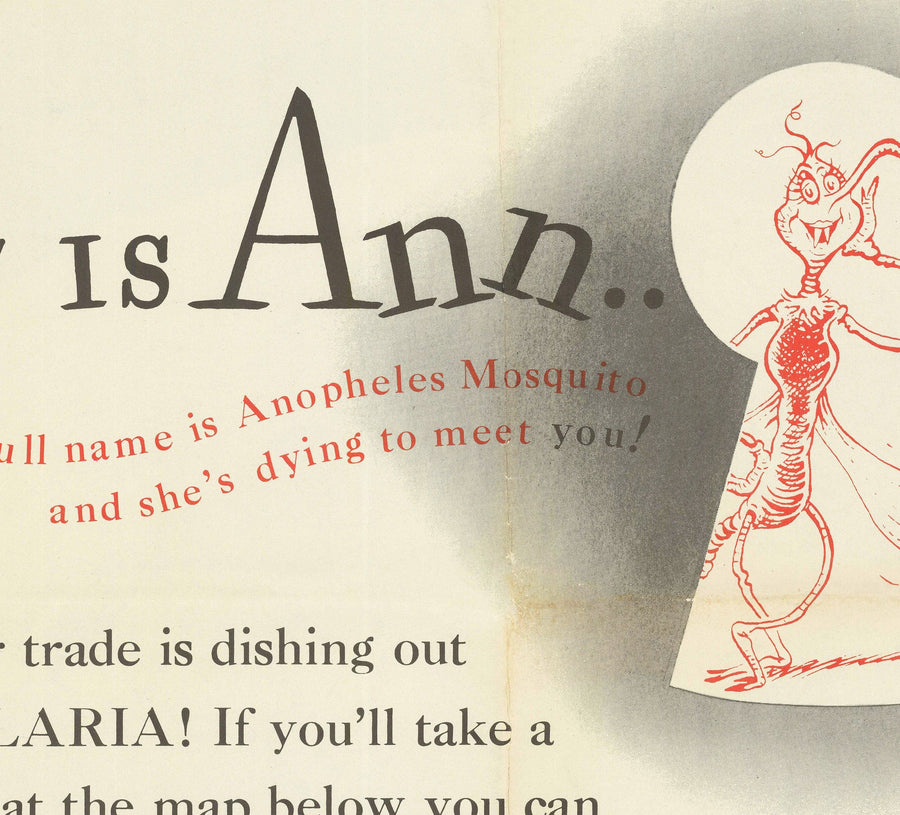 Carte ancienne du monde de Dr. Seuss, 1943 - Tableau murale du paludisme de l&