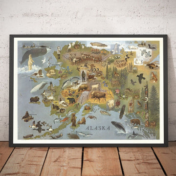 Alte Karte von Alaska von WD Berry, 1967 - Eskimos, Inuits & Tiere - Anchorage, Yukon, Denali/McKinley 