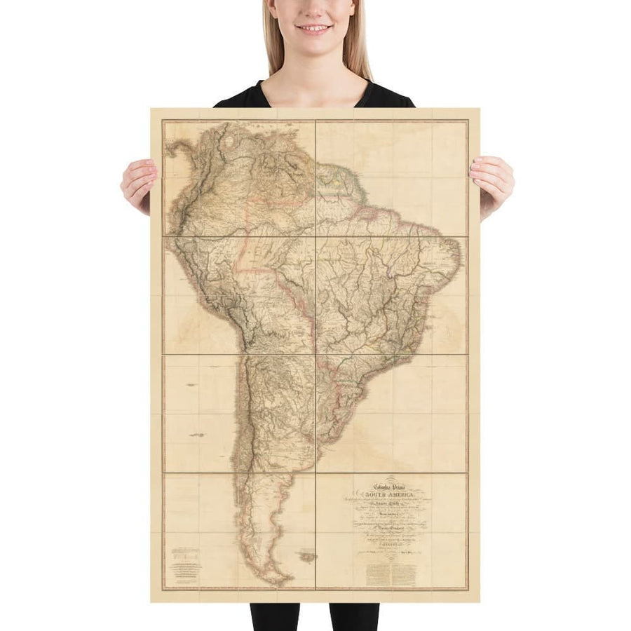 Rara mappa antica del Sud America di Faden, 1807 - Colonialismo spagnolo - Brasile, Perù, Colombia, Cile, Venezuela, Amazzonia 