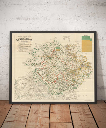Old Map of Northern Ireland, Ulster in 1923 - Irish Free State, Anglo-Irish Treaty Population Chart