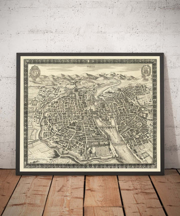 Alte Karte von Paris, Frankreich von Jean Sauve im Jahr 1670 - Notre Dame, Sainte-Chapelle, Île de la Cité, Bastille 