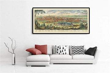 Rara mappa antica di Parigi, Francia, di Matthaus Merian nel 1648 - Notre Dame, Sainte-Chapelle, Ospedale St Louis, Bastiglia 