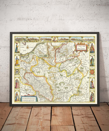 Raro viejo mapa de Polonia por John Speed, 1626-Alemania, Prusia, Lituania, Bohemia, Varsovia