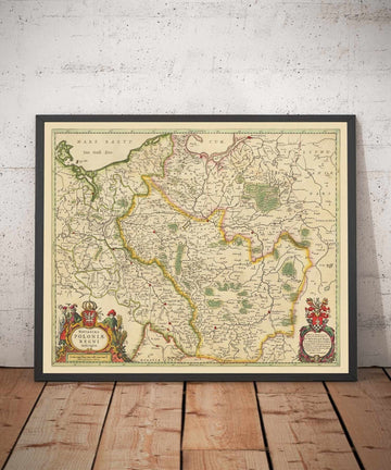 Mapa antiguo de Polonia por Jan Jansson, 1640 - Alemania, Prusia, Lituania, Silesia, Lusatia, Varsovia, Berlín, Cracovia