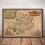 Old Map of Montgomeryshire, Wales, 1611 by John Speed - Powys, Maldwyn, Montgomery, Newtown, Welshpool, Llanidloes