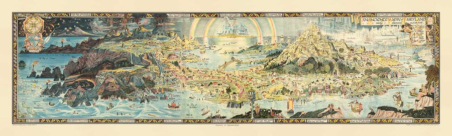 Mappa antica di Fairyland, 1918 di Bernard Sleigh - Arts & Crafts, Fate europee, Miti greci, Artù, Draghi, Valhalla 