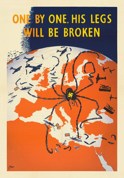 Spider Hitler, 1941 - Antiguo mapa propagandístico de Europa de la Segunda Guerra Mundial por Kem - Nazi vs. Aliados y URSS - Frente Occidental, Oriental