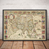 Old Map of Asia, 1640 by Willem Blaeu - Colonial East Indies - China, India, Malaysia, Singapore, Thailand, Philippines