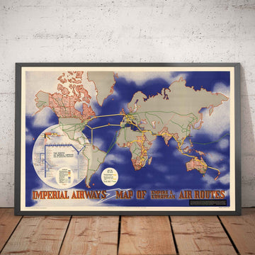 Mapa mundial de Imperial Airways, 1937 - Mapa antiguo del Imperio Británico de Laszlo Moholy-Nagy - Rutas aéreas de largo recorrido