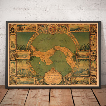 Mappa Antica del Canale di Panama, 1930 di Tripp - Città di Panama, Gatun, Bocas Del Toro, Isole Perle, Boquete, Isla del Rey - Incorniciata Non Incorniciata Regalo 