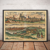 Alte Karte von Prag, Tschechien von Georg Braun, 1572 - Böhmen, Schloss, Vltava, Týn Kirche, Altstadt, Kleinseite 