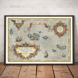 Mapa antiguo de las Azores por Abraham Ortelius, 1573 - Sao Miguel, Pico, Terceira, São Jorge, Faial, Portugal, Atlántico