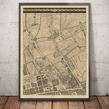 Antiguo mapa de Londres de John Rocque, 1746, B1 - Oxford Street, Tottenham Court Road, Fitzrovia, Soho y Cavendish Square