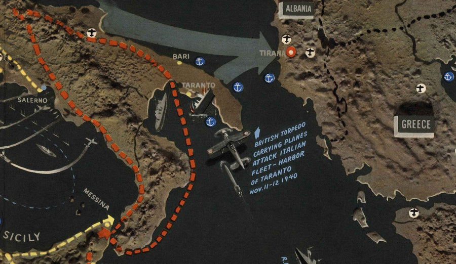 Old World War 2 Map: Méditerranée, 1944 - Navwarmap No.1 - Europe du Sud et Afrique du Nord - Italie, Espagne, France