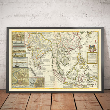 Old Map of India & Southeast Asia, 1717 by Herman Moll - Colonial East Indies, China, Malaysia, Thailand, Singapore, Indonesia