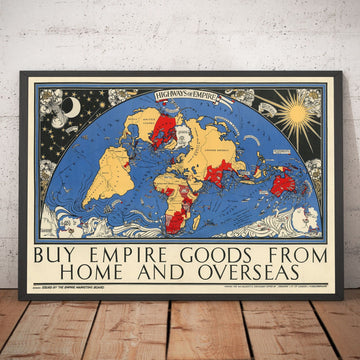 Carreteras del Imperio: Antiguo mapa del mundo del Imperio Británico, 1933, por Max Gill - Colonias, Commonwealth, rutas marítimas