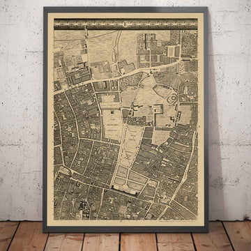Antiguo mapa de Londres de John Rocque, 1746, E1 - Old Street, Finsbury, Moorgate, Barbican, St Lukes, Liverpool St