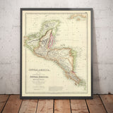 Ancienne carte de l'Amérique centrale et des villes et ruines mayas, 1872 par Fullarton - Panama, Costa Rica, Nicaragua, Guatemala, Belize