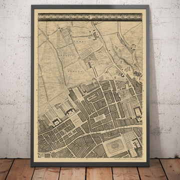Mapa antiguo de Londres por John Rocque, 1746, C1 - Holborn, Russell & Bloomsbury Square, Lincoln&
