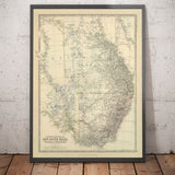 Alte Karte von Ost-Australien, 1879 - Britische Kolonien von NSW, Victoria, Queensland & Süden - Great Barrier Reef 