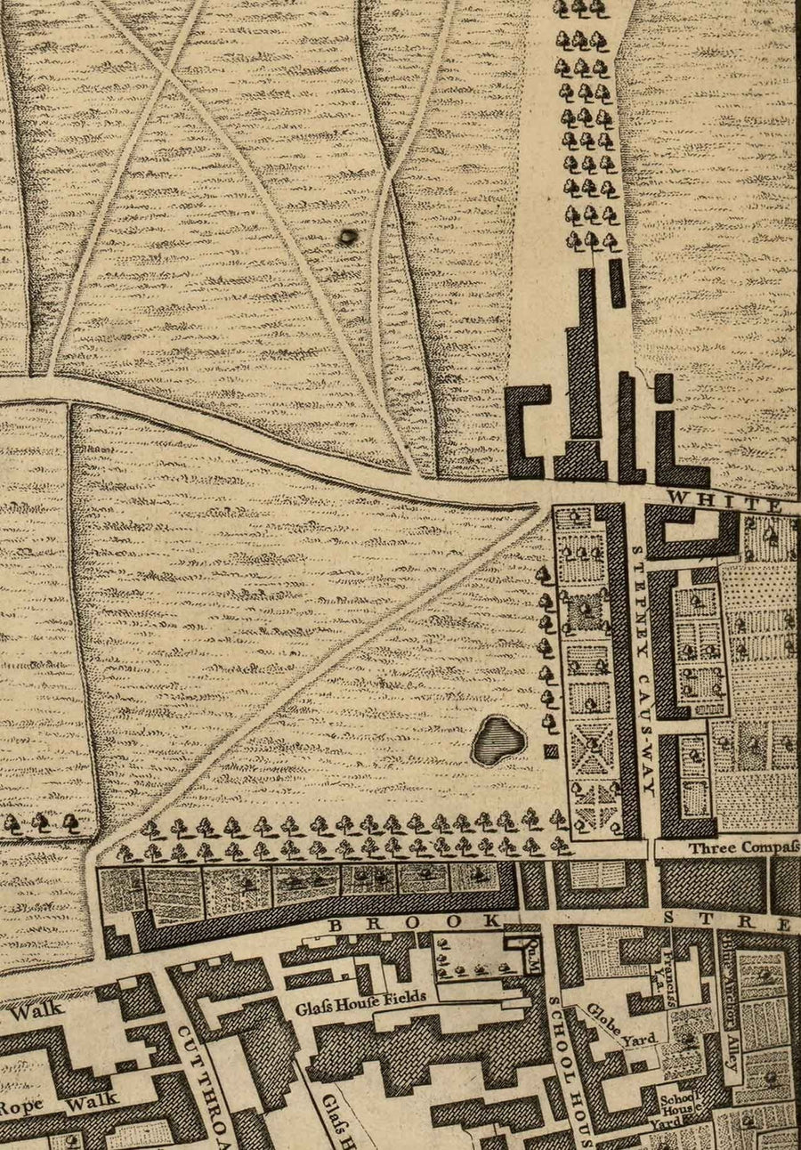 Mappa antica di John Rocque Londra, 1746, G2 - Wapping, Shadwell, Rotherhithe, Tamigi, Tower Hamlets, E1W, Southwark 