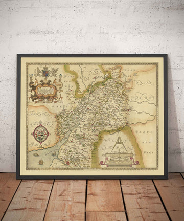 Rare Old Map of Gloucestershire, 1575 by Saxton - Bristol, Cheltenham, Cotswolds, Tewkesbury, Cirencester, Stroud