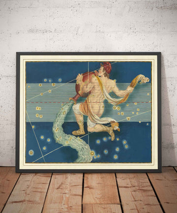 Old Star Map of Aquarius, 1603 par Johann Bayer - Zodiac Astrology Chart - The Water Carrier Horoscope Sign