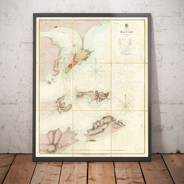 Ancienne carte de Macao, 1840 - Carte marine de la Macao coloniale portugaise, Taipa, Coloane, Hengqin, Guangdong