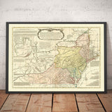 Mappa antica delle colonie britanniche in America 1755 di Evans & Bowles - Insediamenti europei e nativi, USA pre-indipendenza 