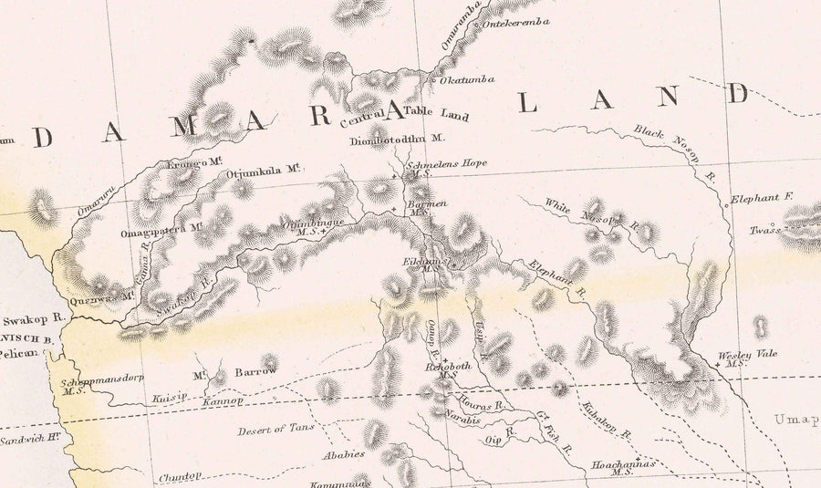Vecchia mappa del Sudafrica, 1860 - Colonia britannica e olandese del Capo - Durban, Pretoria, Città del Capo, Botswana, Namibia 