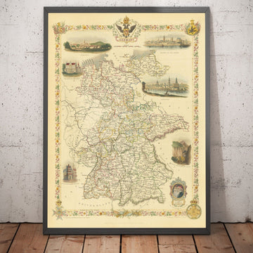 Alte Karte von Deutschland, 1851 - Vor der Vereinigung, Vor dem Reich Deutschland, Heiliges Römisches Reich, Staaten, Herzogtümer 