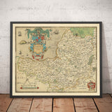 Rare ancienne carte de Somerset, 1575 par Saxton - Bath, Bristol, West Country, Mendips, Weston-Super-Mare
