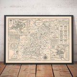 Old monochrome Carte of Northamptonshire, 1611 par John Speed ​​- Northampton, Kettering, Peterborough, Corby, Stamford, Brackley