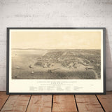 Mapa antiguo de Odesa, Ucrania, 1855 - Ciudad portuaria del Mar Negro - Fuertes, Ciudadela, Centro de la ciudad - Ilustración a ojo de pájaro