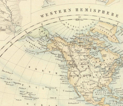 Old World Map, 1872 par Fullarton - Victorian Double Hemisphere Projection Atlas, Rivers, Mountains (pas d'Everest!)
