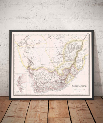Old Map of South Africa, 1860 - British & Dutch Cape Colony - Durban, Pretoria, Cape Town, Botswana, Namibia