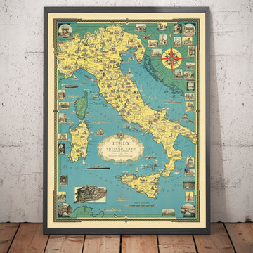 Alter bildlicher Atlas von Italien, 1935 von E. Chase - Illustrierte Wahrzeichen, Vatikan, Venedig, Florenz, Rom, Sardinien 