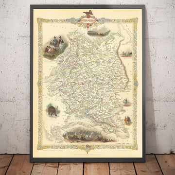 Old Map of the Russian Empire in Europe, 1851 - Moscou, Napoléon, Finlande, Crimée, Ukraine, Minsk, Saint-Pétersbourg