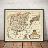 Alte Karte von China und Ostasien, 1669 von Blome - Große Mauer, Kantone, Korea, Japan, Vietnam, Thailand, Kambodscha 
