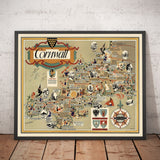 Alte bildliche Karte von Cornwall, 1950 von Bowyer - British Railway, St Ives, Newquay, Plymouth, Truro, West Country 