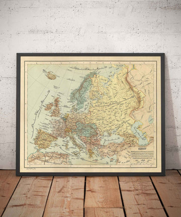 Old Arabic Map of Europe by Hafız Ali Eşref, 1893 - UK, France, Germany, Spain, Ottoman Empire, Turkey, Russia