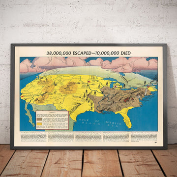 Antiguo mapa de Rusia y EE.UU., 1943 - Segunda Guerra Mundial Invasión nazi de la Unión Soviética, Ucrania - 38.000.000 escaparon, 10.000.000 murieron