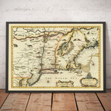 Carte ancienne de New York et de la Nouvelle-Angleterre, 1676 par John Speed - Côte Est des États-Unis, New Jersey, Massachusetts, Colonies britanniques