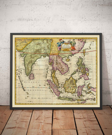 Antiguo mapa de la India y el Sudeste Asiático, 1676 por John Speed - Pakistán, Tailandia, China, Indonesia, Taiwán